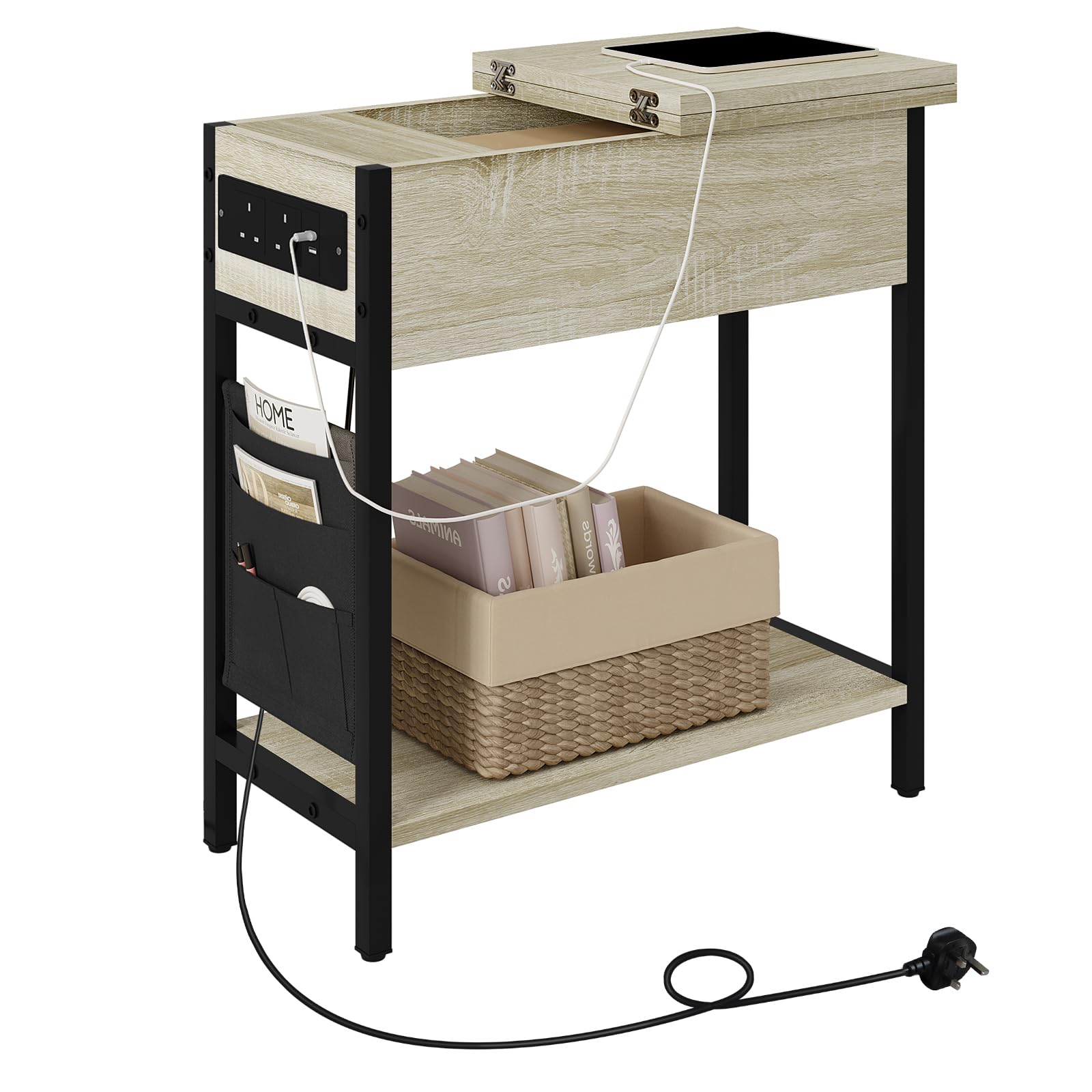 eugad-wohnaccessoires-beistelltisch-vintagebraun-mit-steckdose-usb image 8
