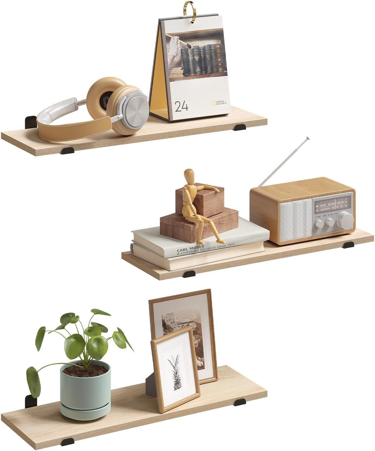 eugad-wandregal-3er-set-wei-60cm-schweberegal-holz-15kg image 8