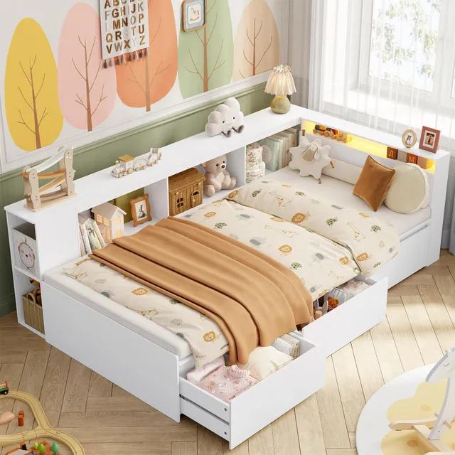 forehill-kinderbett-90x200-stauraumbett-mit-led-und-schubladen image 1