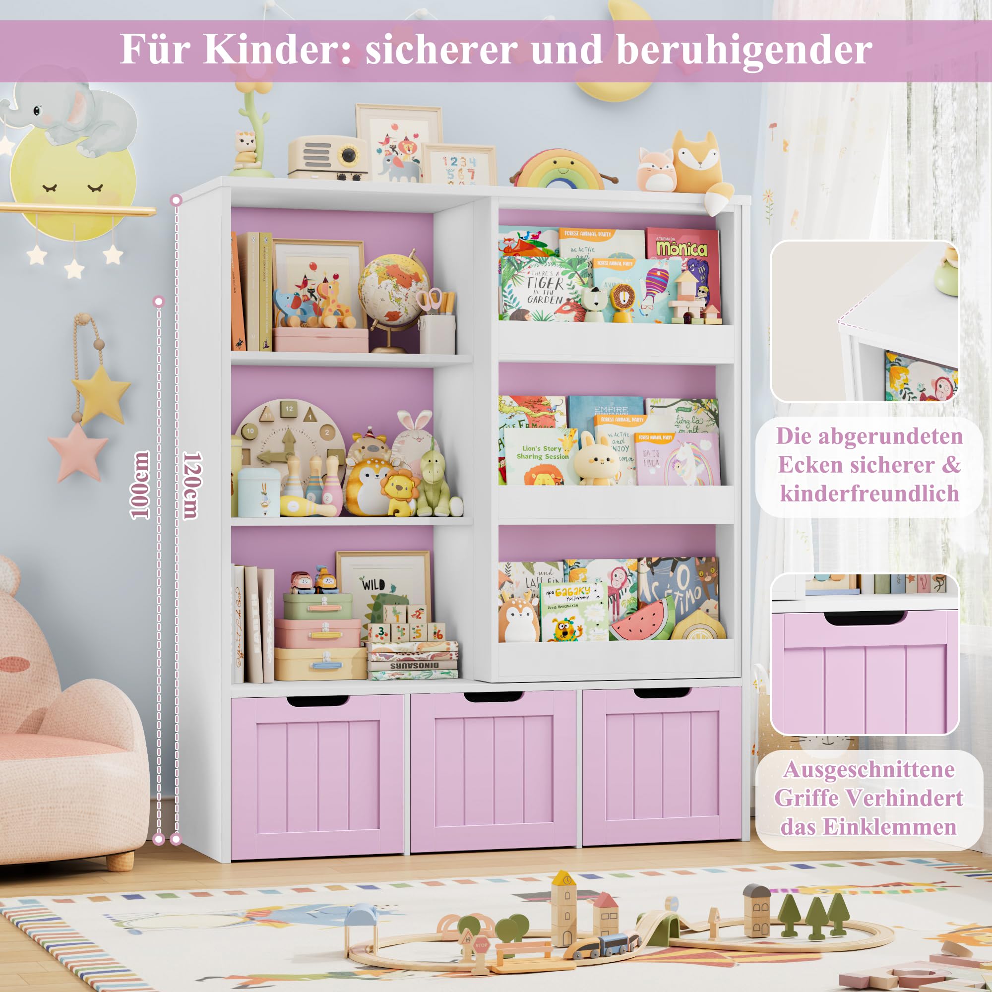 forehill-kinderregal-120cm-b-cherregal-rosa-lila-wei-rollkisten image 5