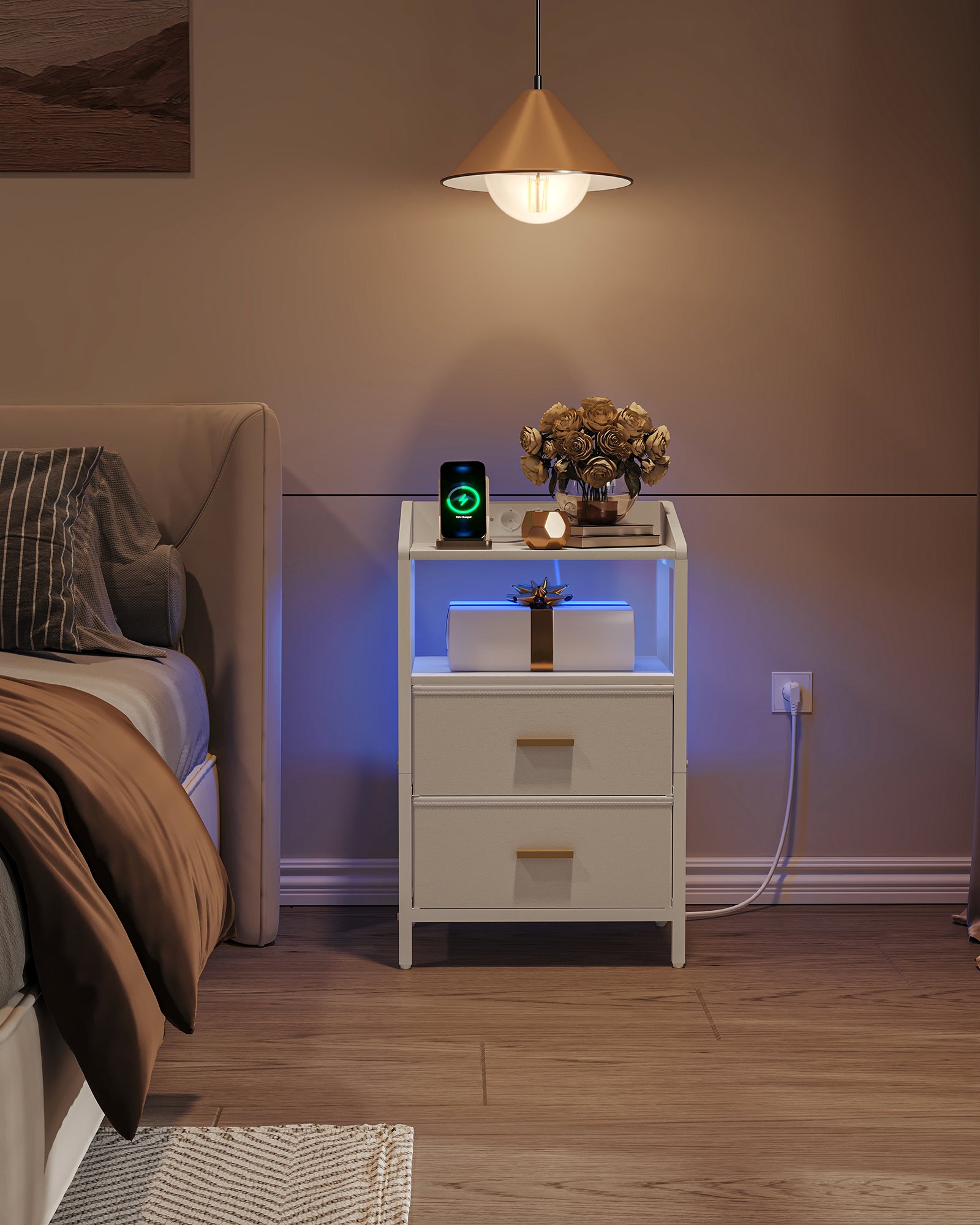 hzuaneri-nachttisch-2er-set-wei-led-usb-steckdose-2-schubladen image 3