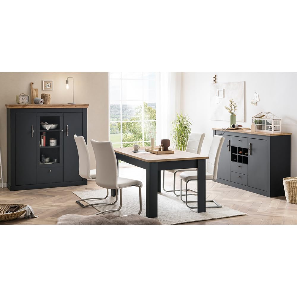 lomadox-wohnzimmer-esszimmer-set-anthrazit-eiche-mit-beleuchtung image 2