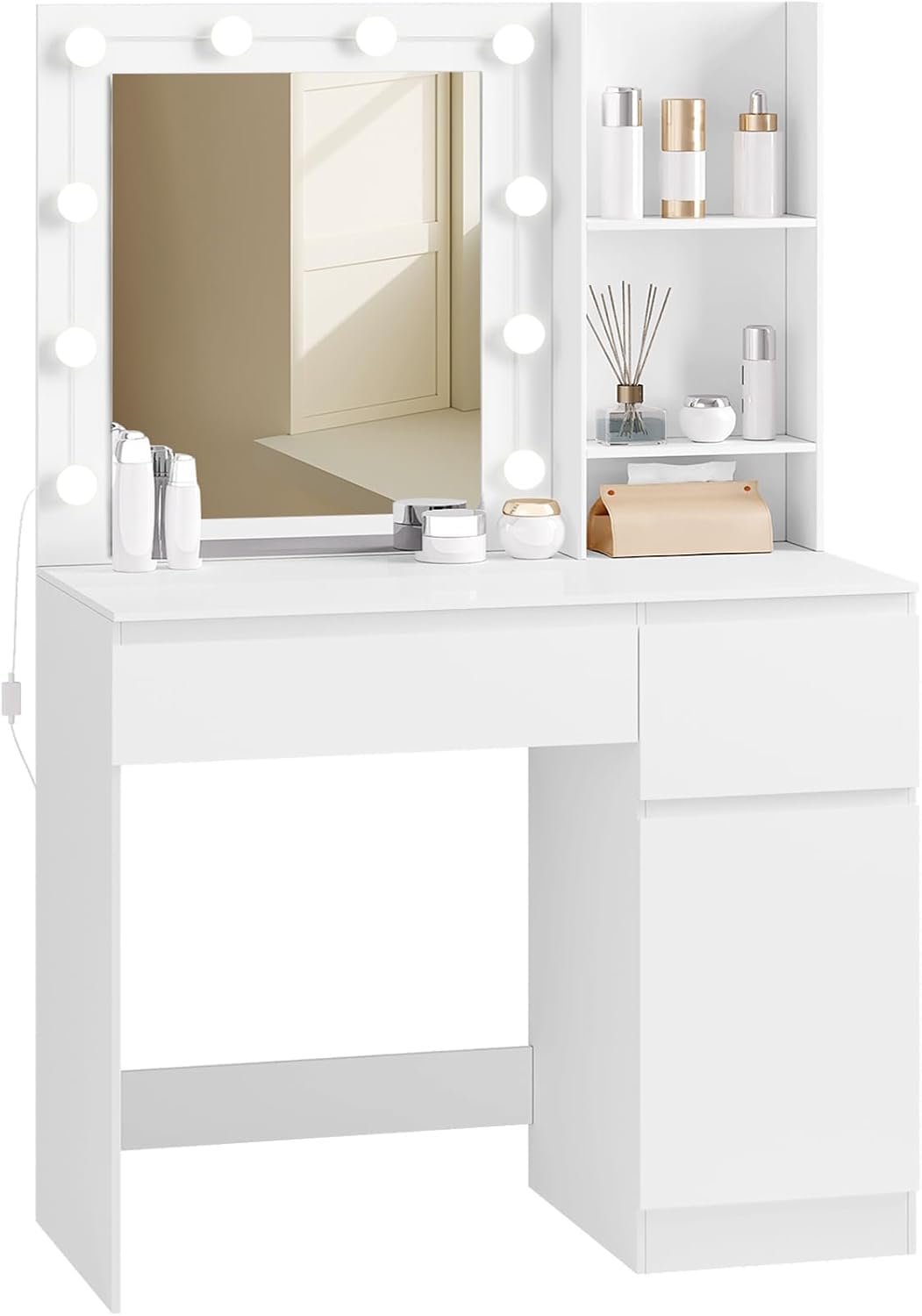eugad-schminktisch-wei-90cm-mit-spiegel-led-frisiertisch image 1