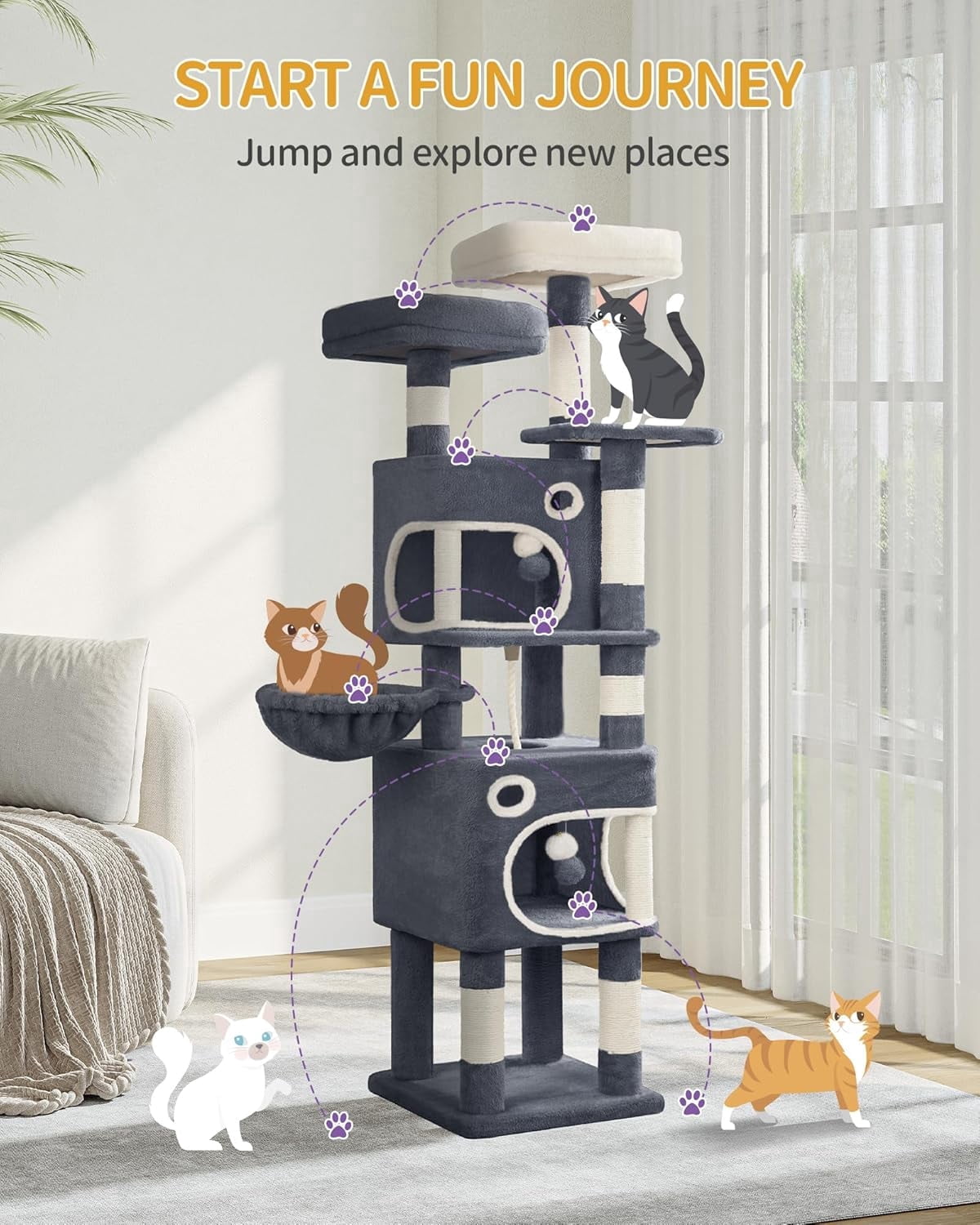 hzuaneri-pet-kratzbaum-dunkelgrau-159-cm-7-ebenen-sisal image 3