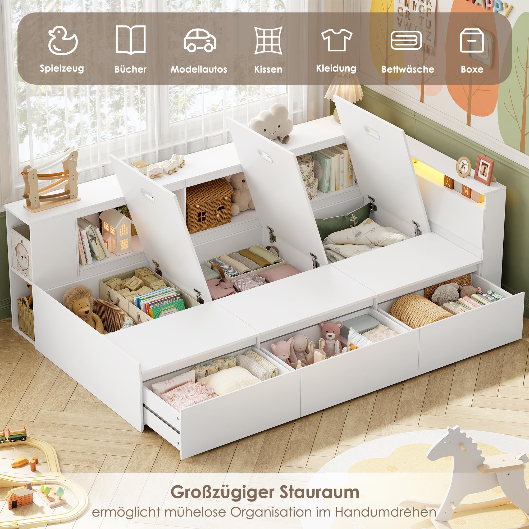 forehill-kinderbett-90x200-stauraumbett-mit-led-und-schubladen image 3