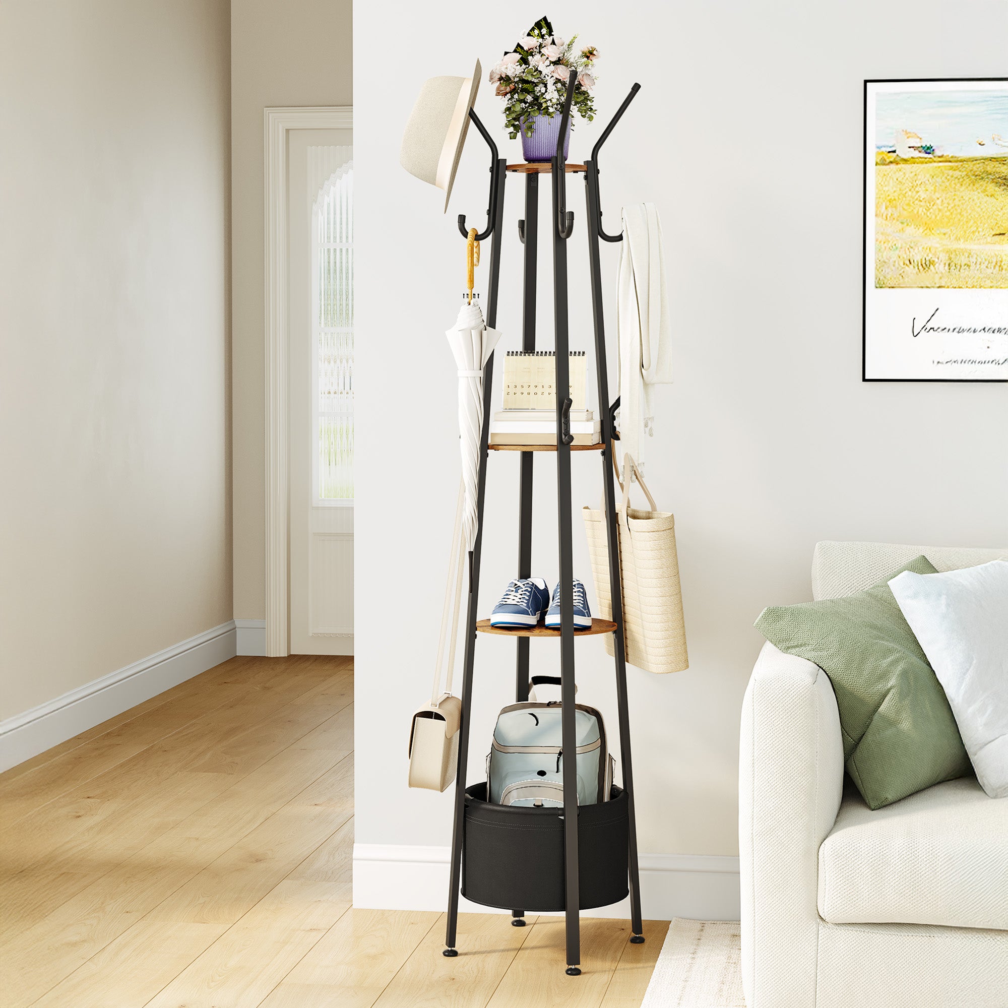 hzuaneri-living-room-kleiderst-nder-cr27301b-garderobe-braun-schwarz-16-haken image 1