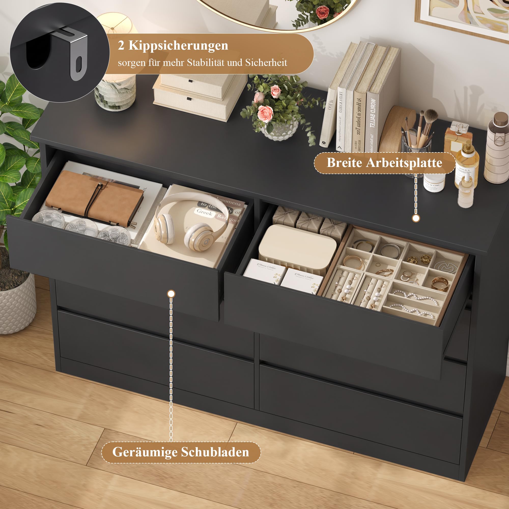 forehill-kommode-8-schubladen-120cm-schwarz-schubladenschrank image 7