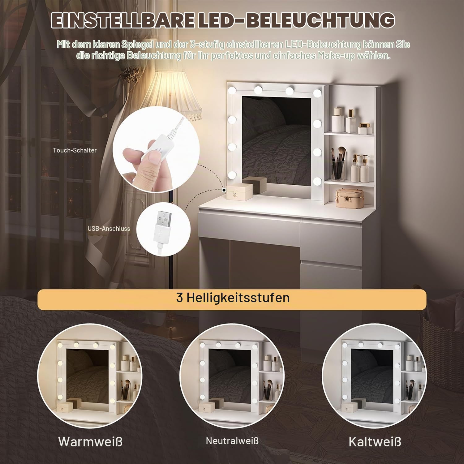 eugad-schminktisch-wei-90cm-mit-spiegel-led-frisiertisch image 5