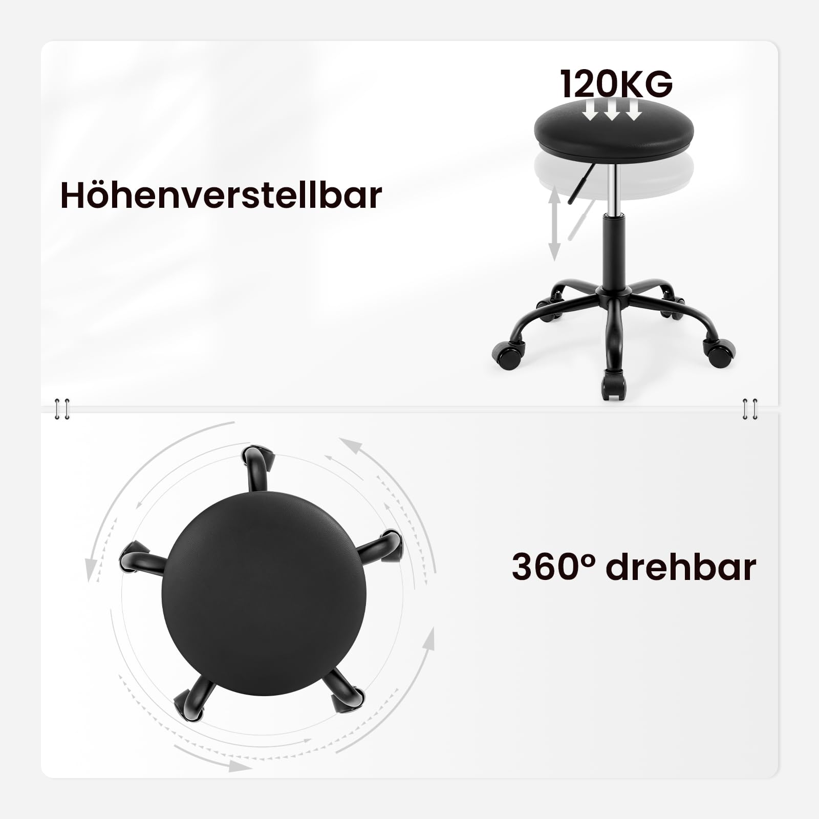 eugad-rollhocker-drehhocker-kunstleder-schwarz-h-henverstellbar image 7