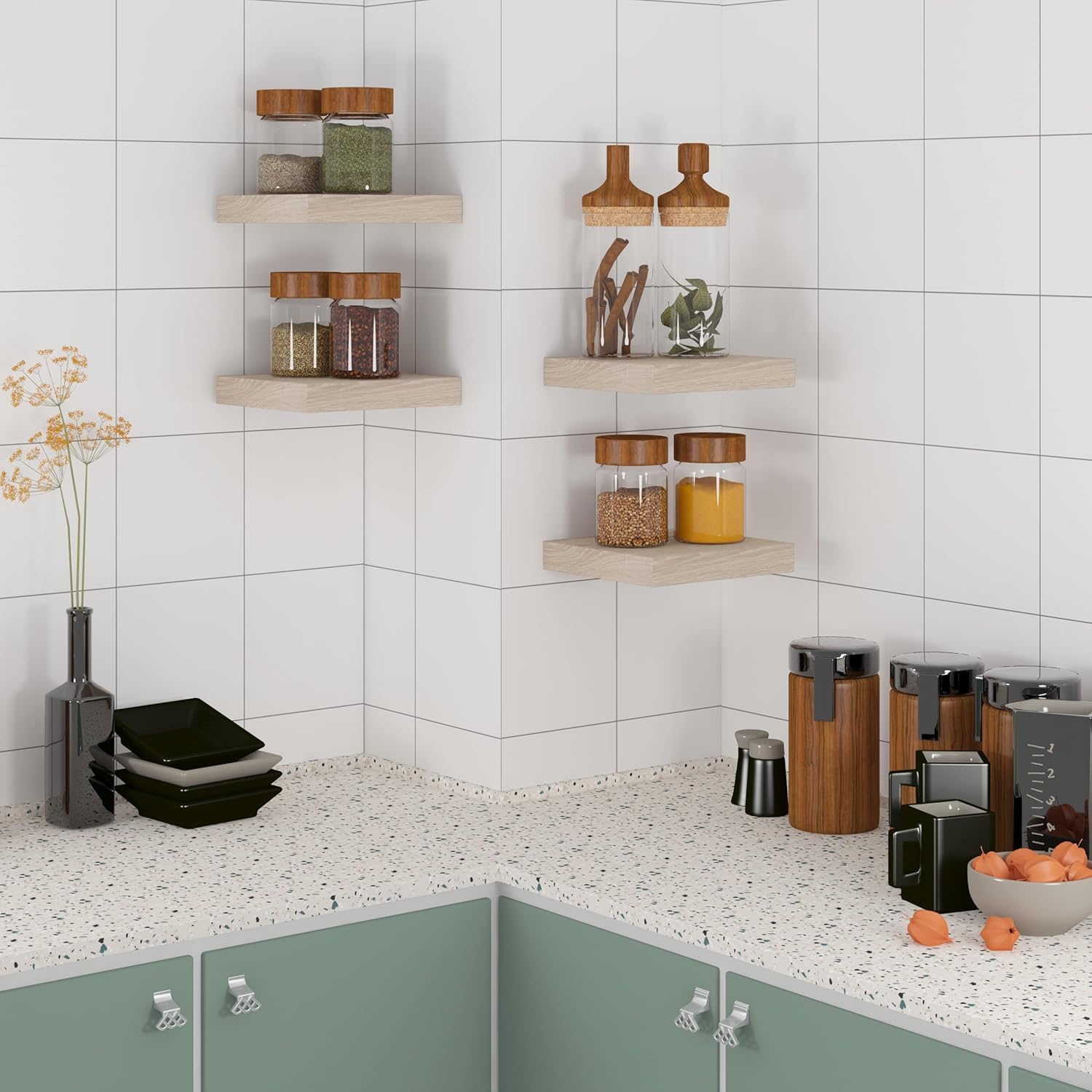 eugad-wandregal-4er-set-helle-holzmaserung-schweberegal image 2