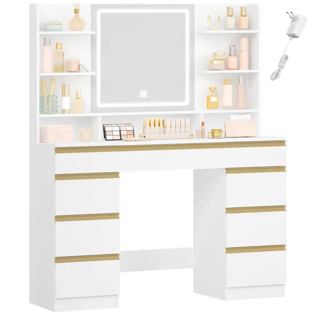 hzuaneri-bedroom-schminktisch-wei-led-9-schubladen image 1