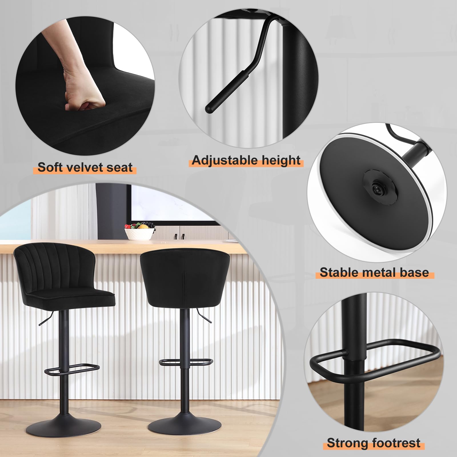 eugad-1055by-4-barhocker-4er-set-schwarz-samt-h-henverstellbar image 4