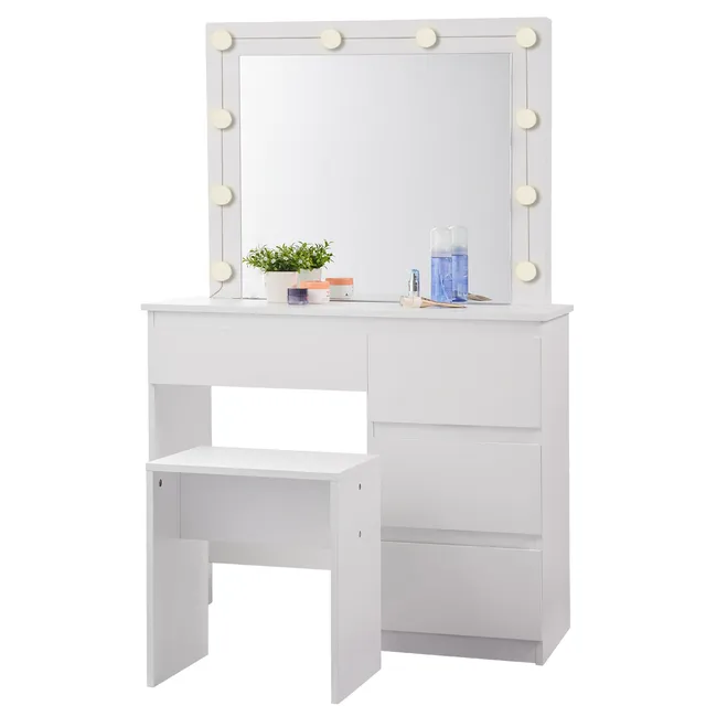 eugad-schminktisch-mit-beleuchtung-hocker-wei-90x40-cm image 1