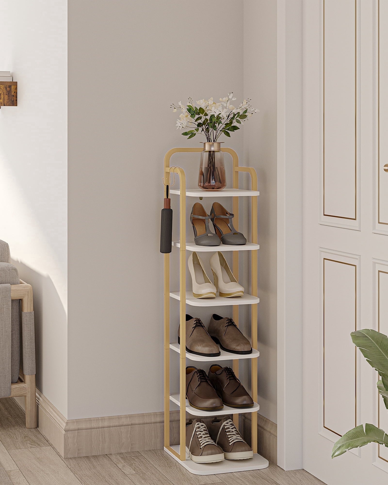 hzuaneri-living-room-schuhregal-wei-gold-6-ebenen-verstellbar image 1