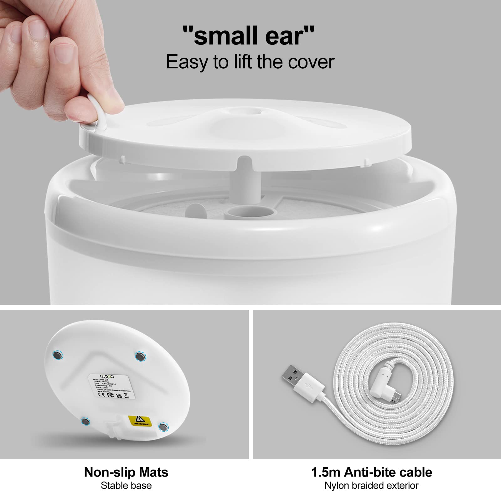 eugad-haustierbedarf-katzenbrunnen-2l-wei-usb-c-leise-30-db image 7
