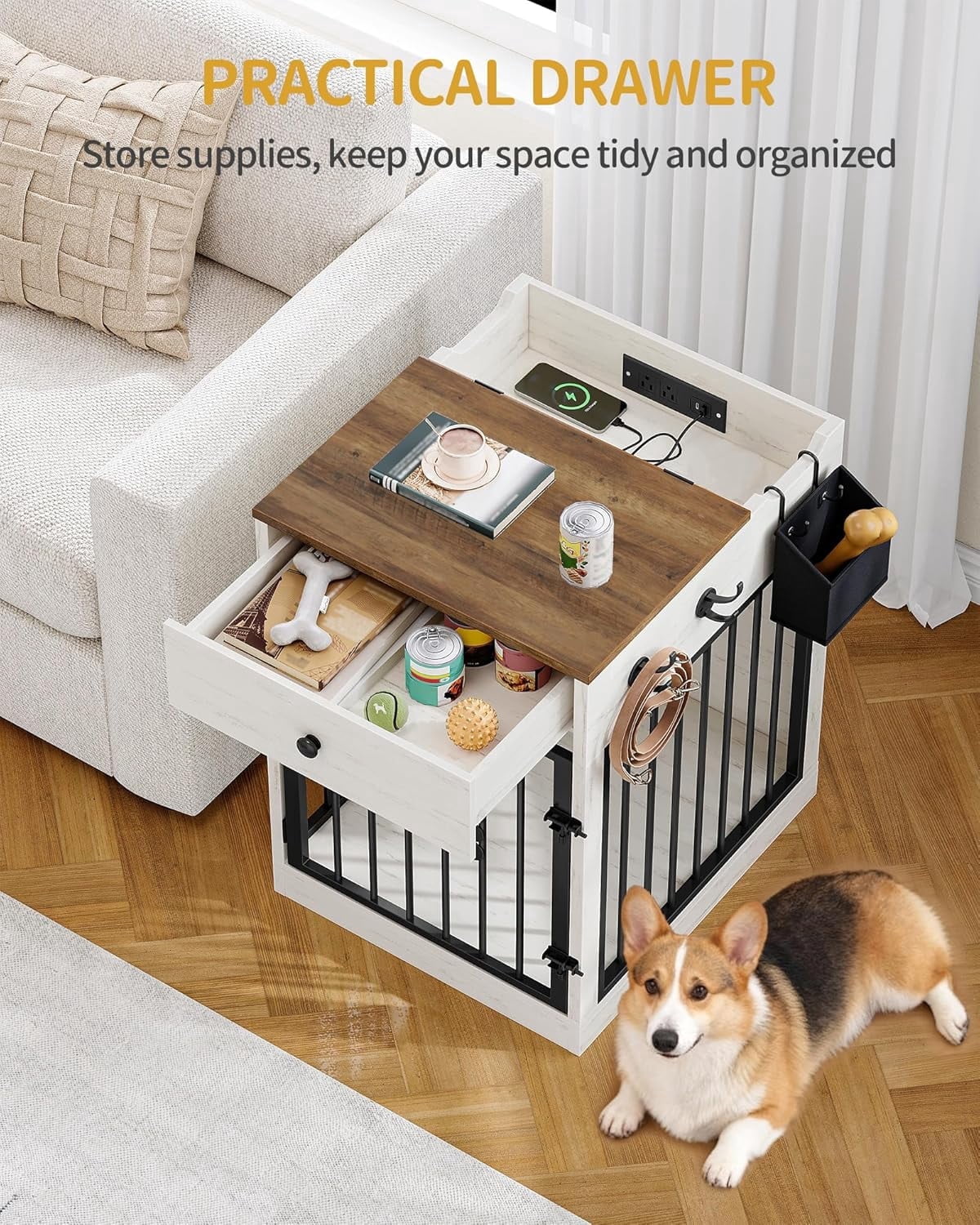 hzuaneri-pet-hundebox-m-bel-wei-braun-ladestation-kleine-hunde-62-cm image 2