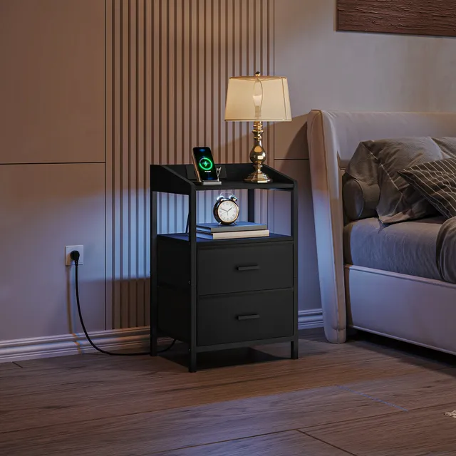 hzuaneri-bedroom-nachttisch-schwarz-2er-set-led-usb-steckdose image 1