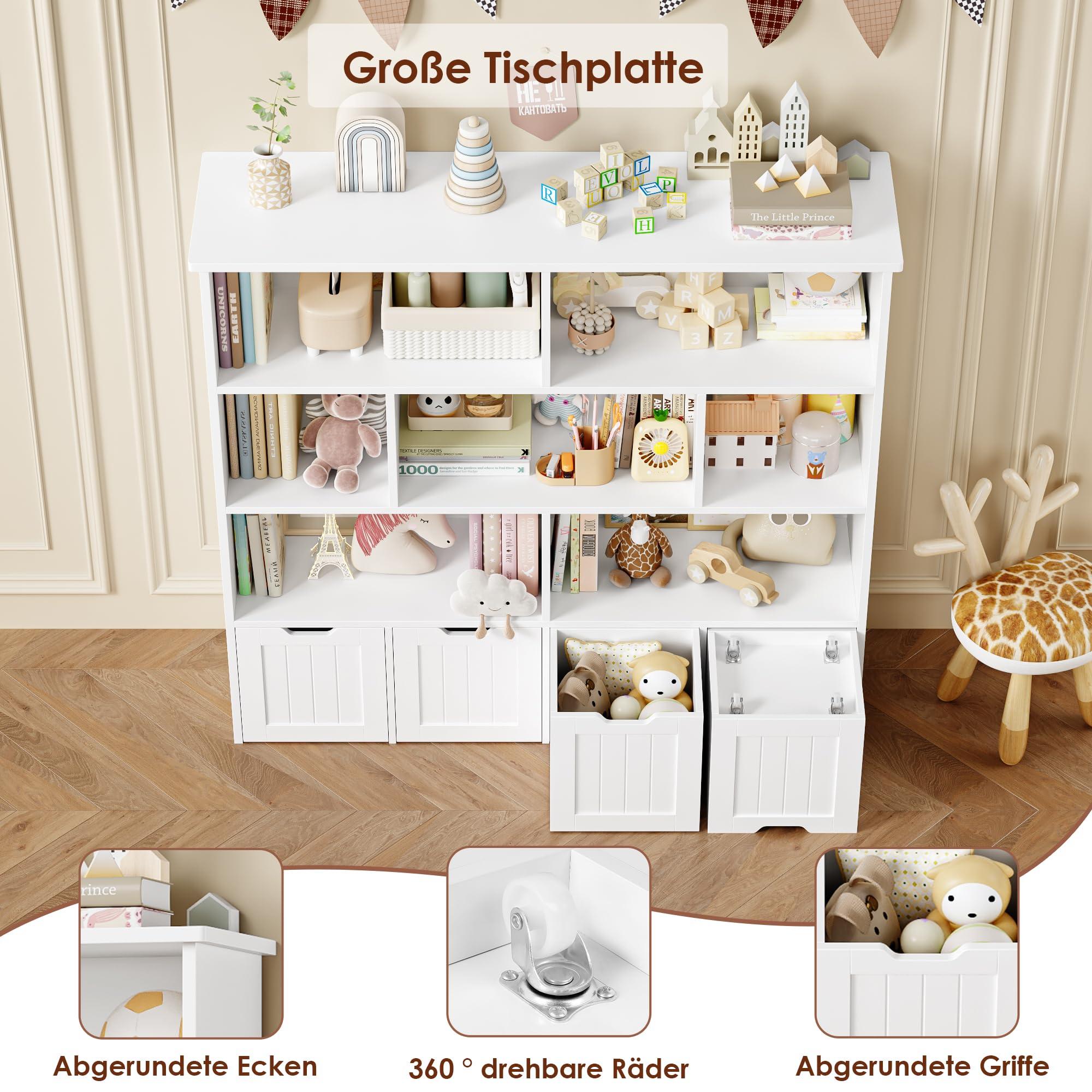 forehill-kinderregal-125cm-wei-spielzeugregal-7-f-cher-4-boxen image 4