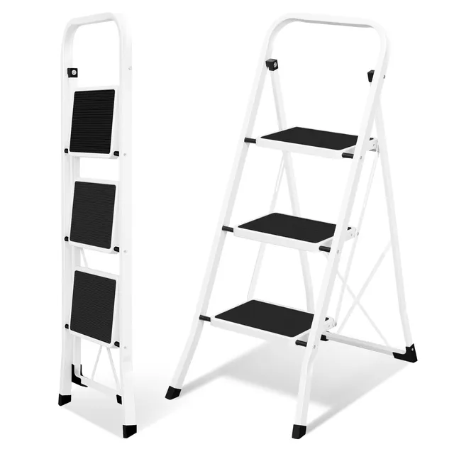 eugad-trittleiter-3-stufen-klappbar-stahl-schwarz-wei-150kg image 1