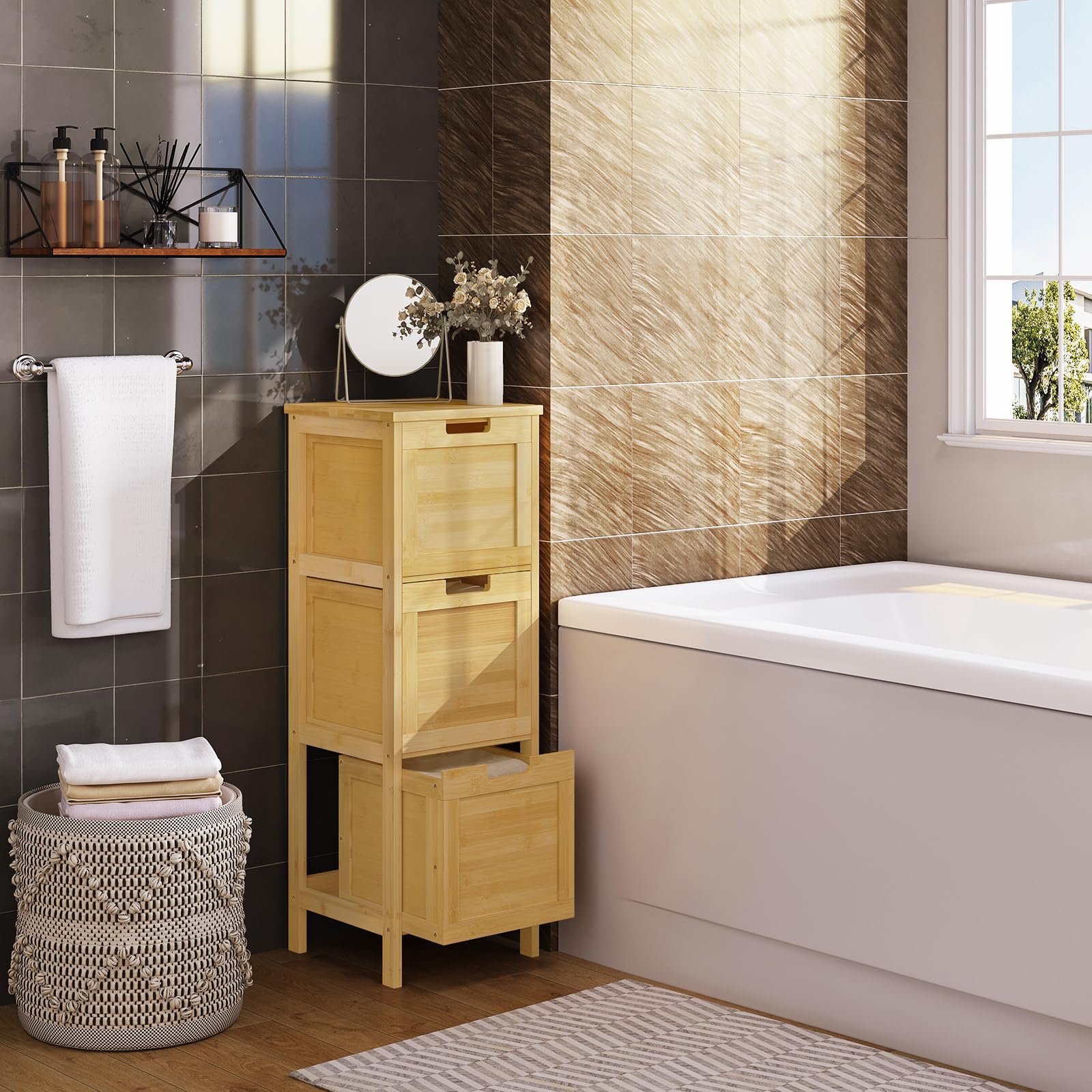 eugad-badschrank-bambus-badezimmerschrank-30x90x30-3-laden image 6