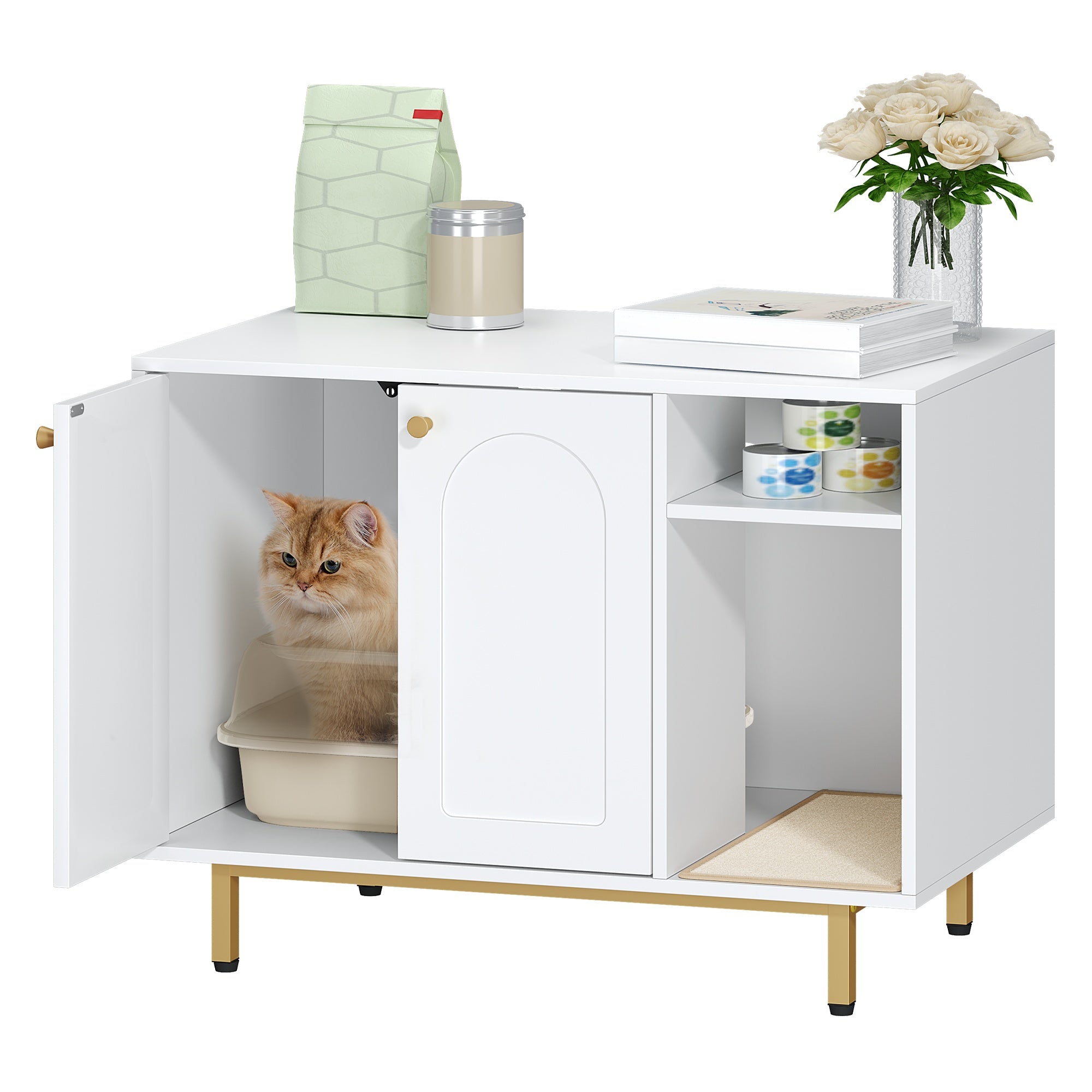 hzuaneri-pet-katzenklo-schrank-wei-gold-mit-stauraum image 2