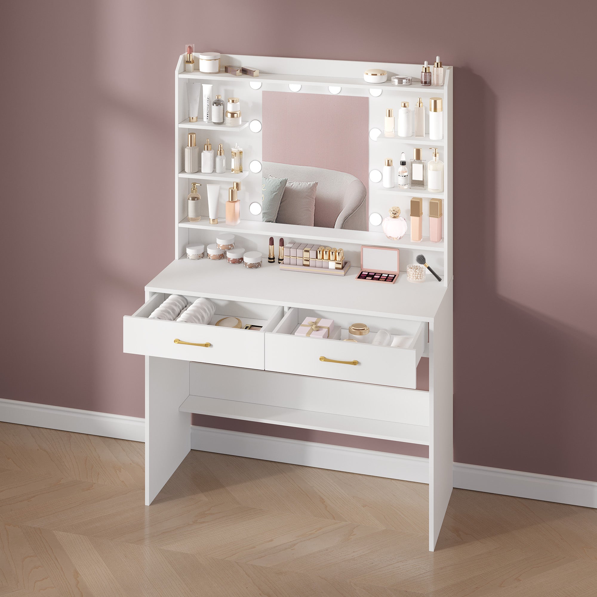 hzuaneri-bedroom-schminktisch-mit-spiegel-wei-2-schubladen-dimmbar image 6