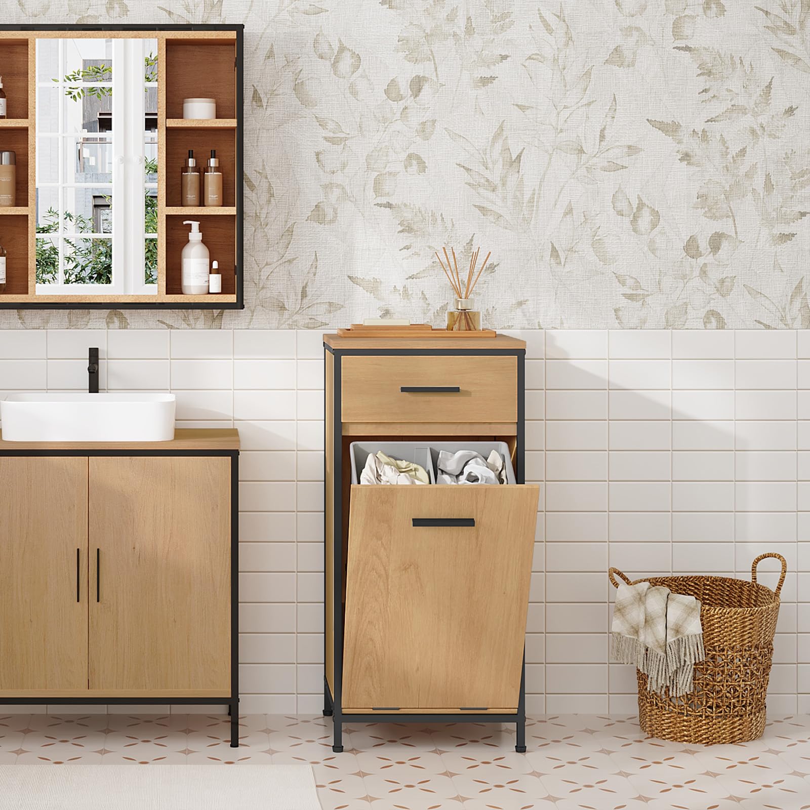 eugad-badezimmerschrank-mit-w-schekorb-38x80x34-cm-helle-eiche image 3