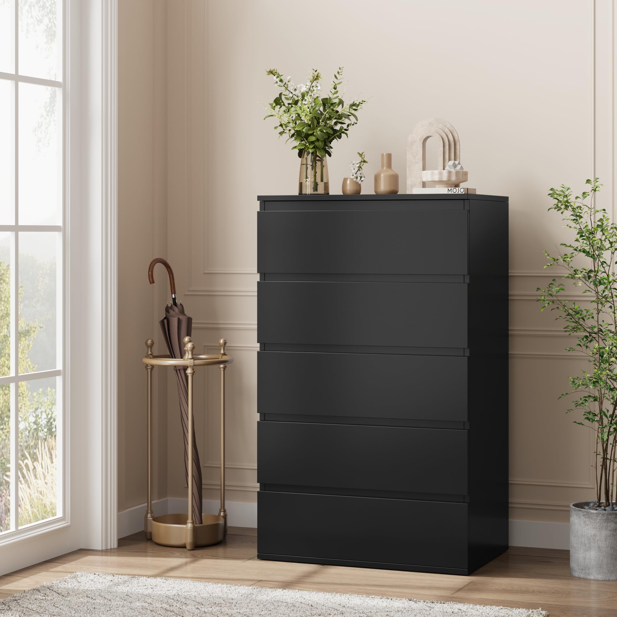 forehill-kommode-schwarz-5-schubladen-60x40x100cm-grifflos image 2