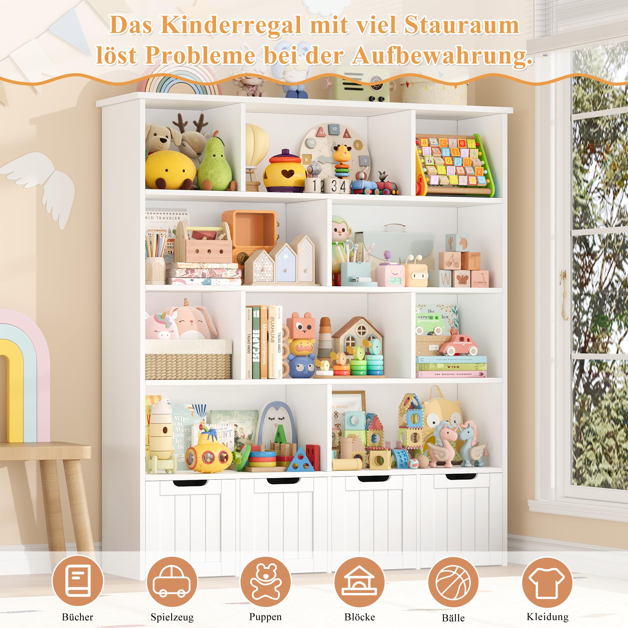 forehill-kinderregal-weiss-5-ebenen-146cm-mit-roll-schubladen image 4