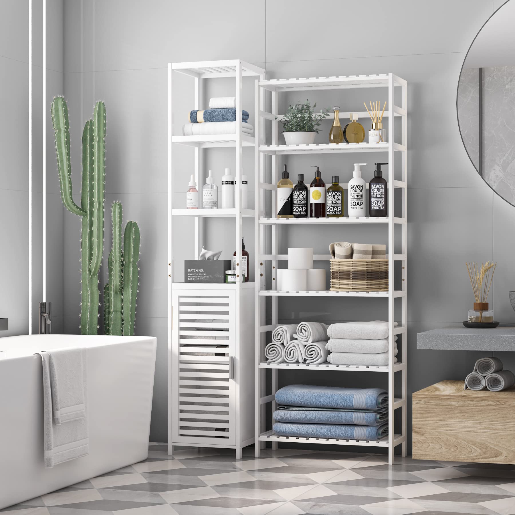 forehill-bathroom-shelf-badregal-6-ablagen-wei-bambus-161-cm image 2