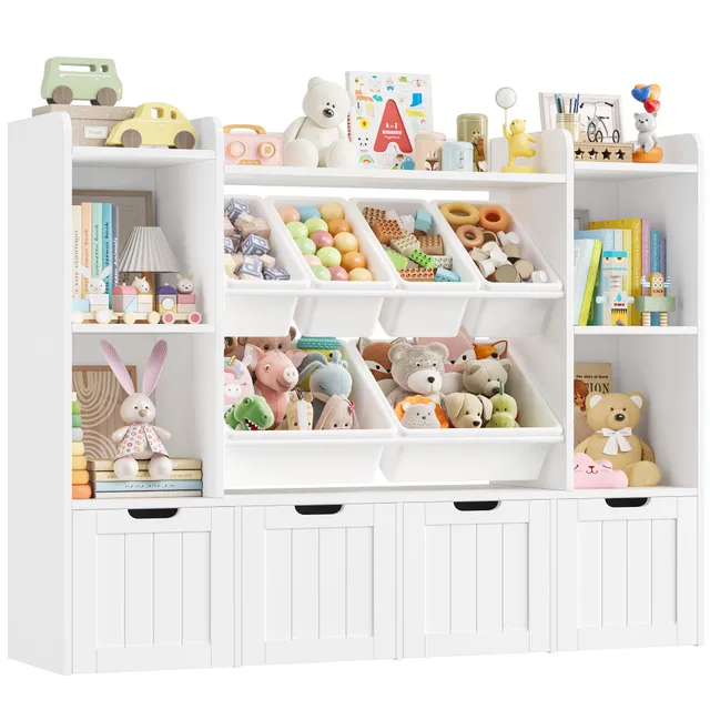 forehill-kinderregal-140cm-wei-mit-boxen-spielzeugregal image 1