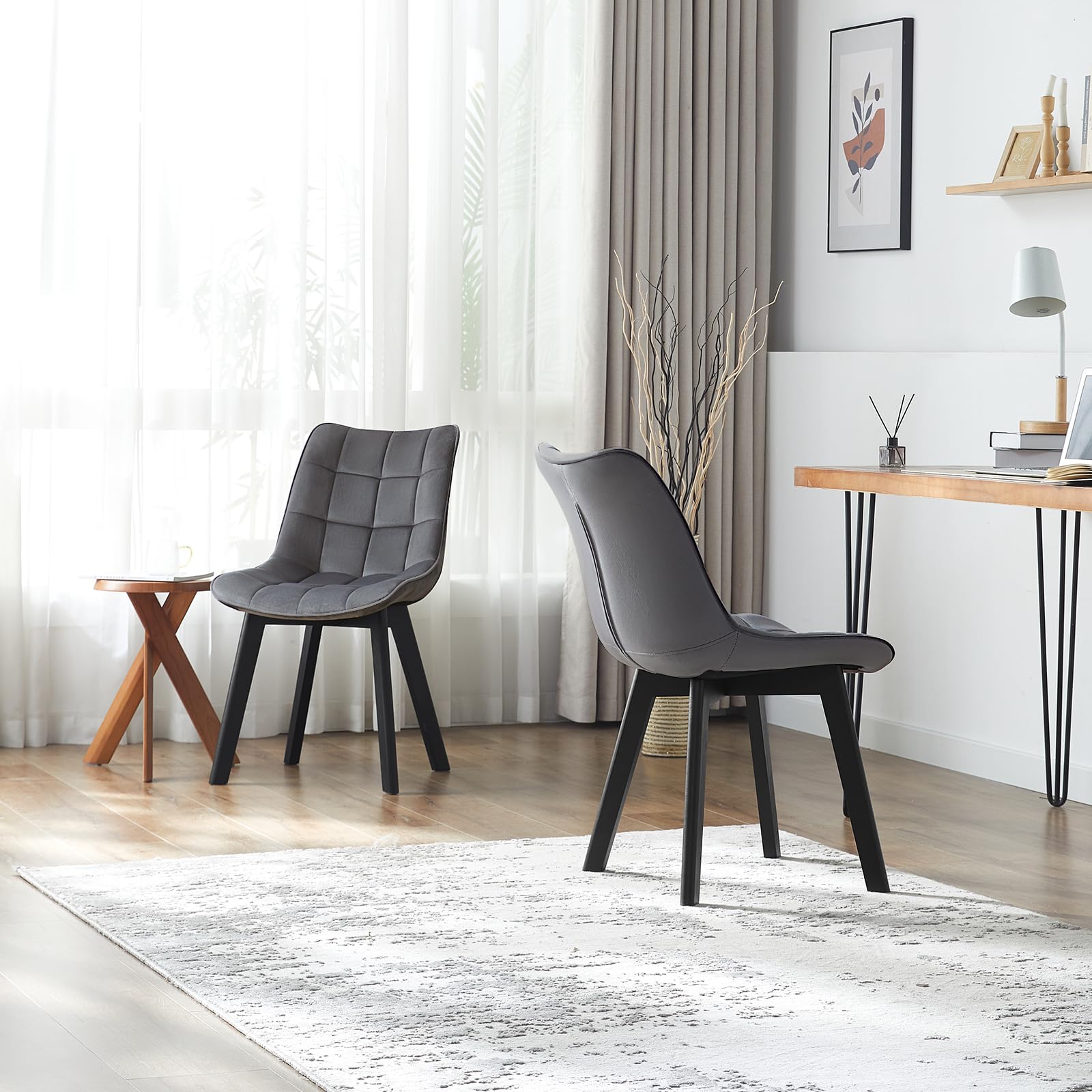 eugad-esszimmerst-hle-4er-set-samt-dunkelgrau-holzbeine image 4