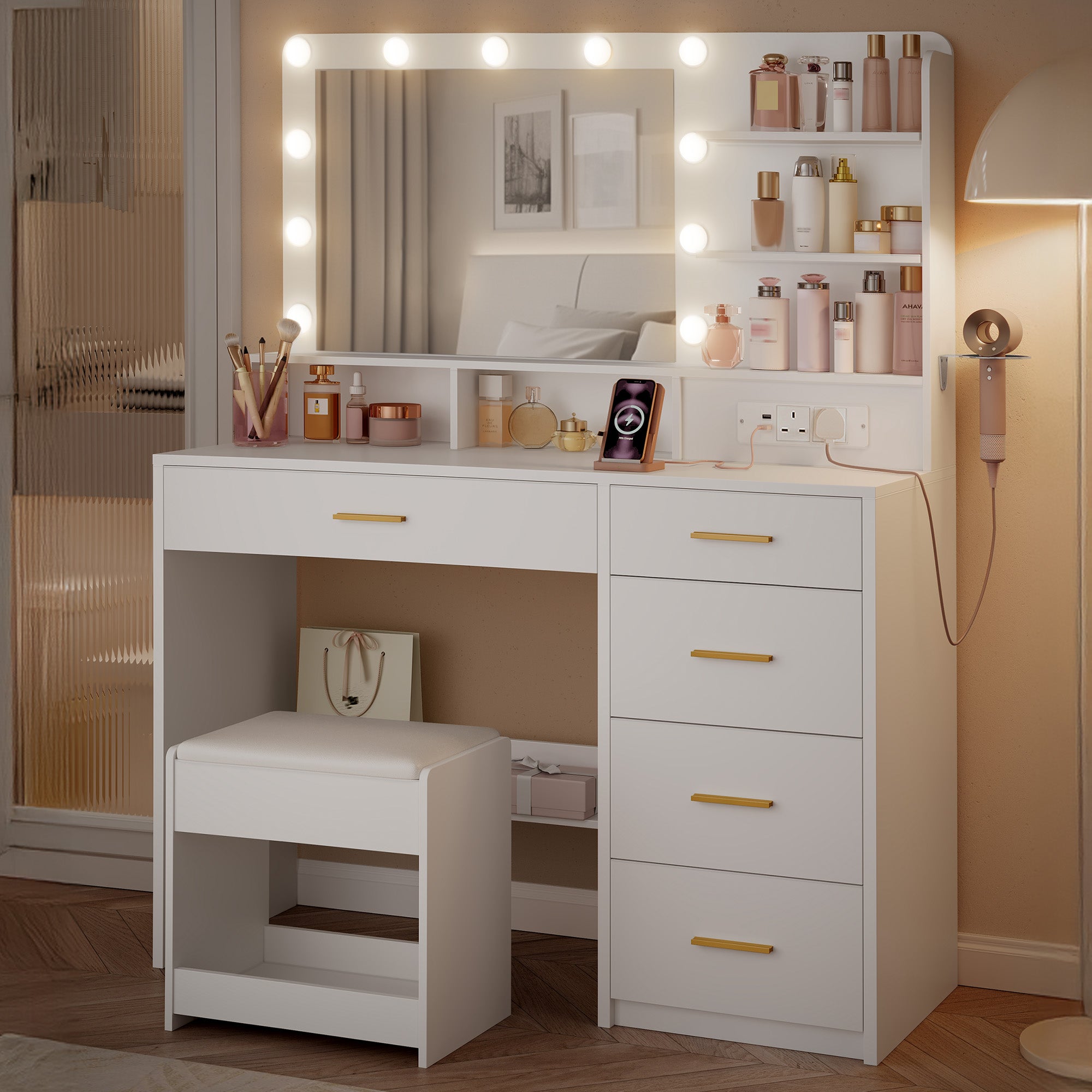 hzuaneri-bedroom-schminktisch-wei-108cm-led-spiegel-hocker image 1