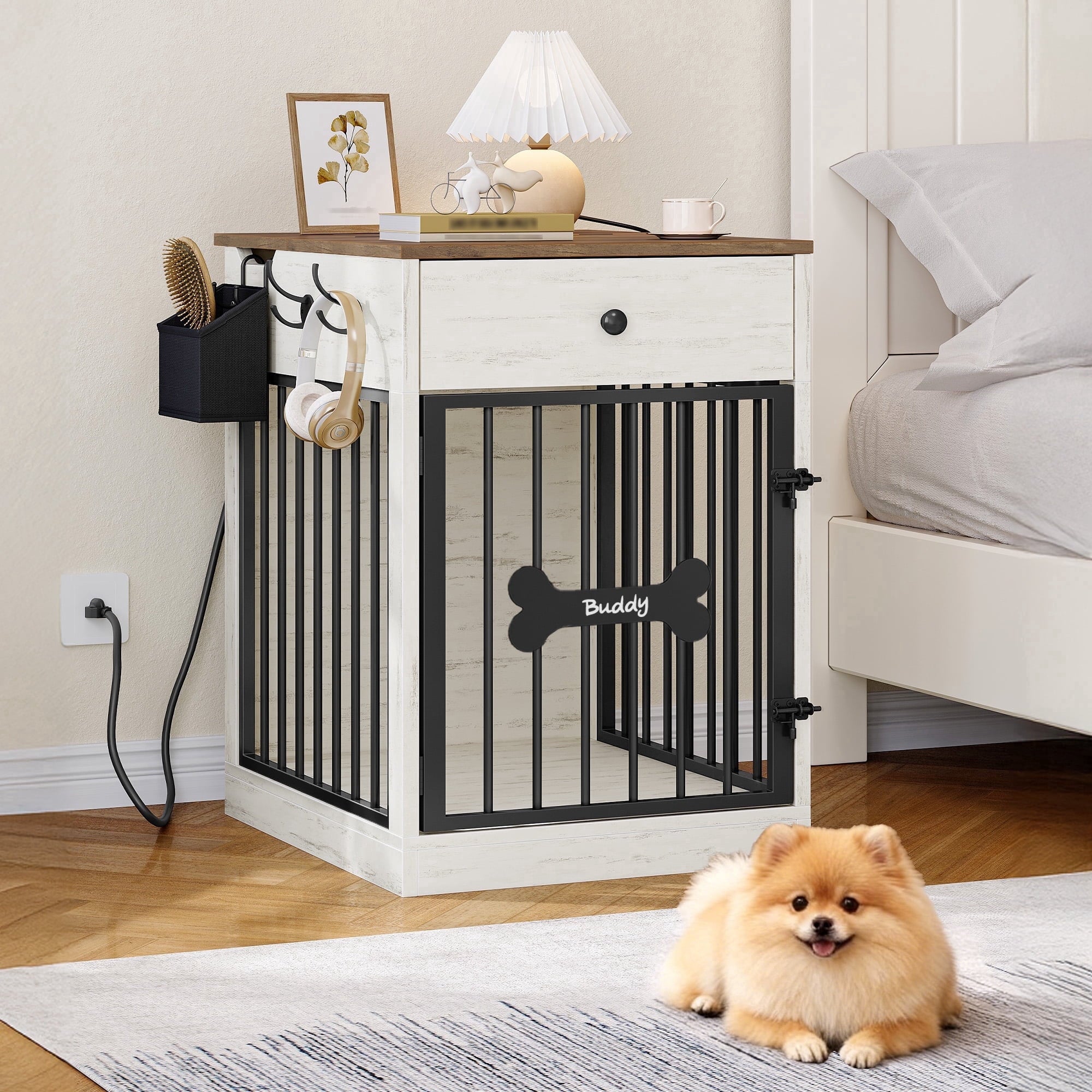 hzuaneri-pet-hundebox-m-bel-wei-braun-ladestation-kleine-hunde-62-cm image 1
