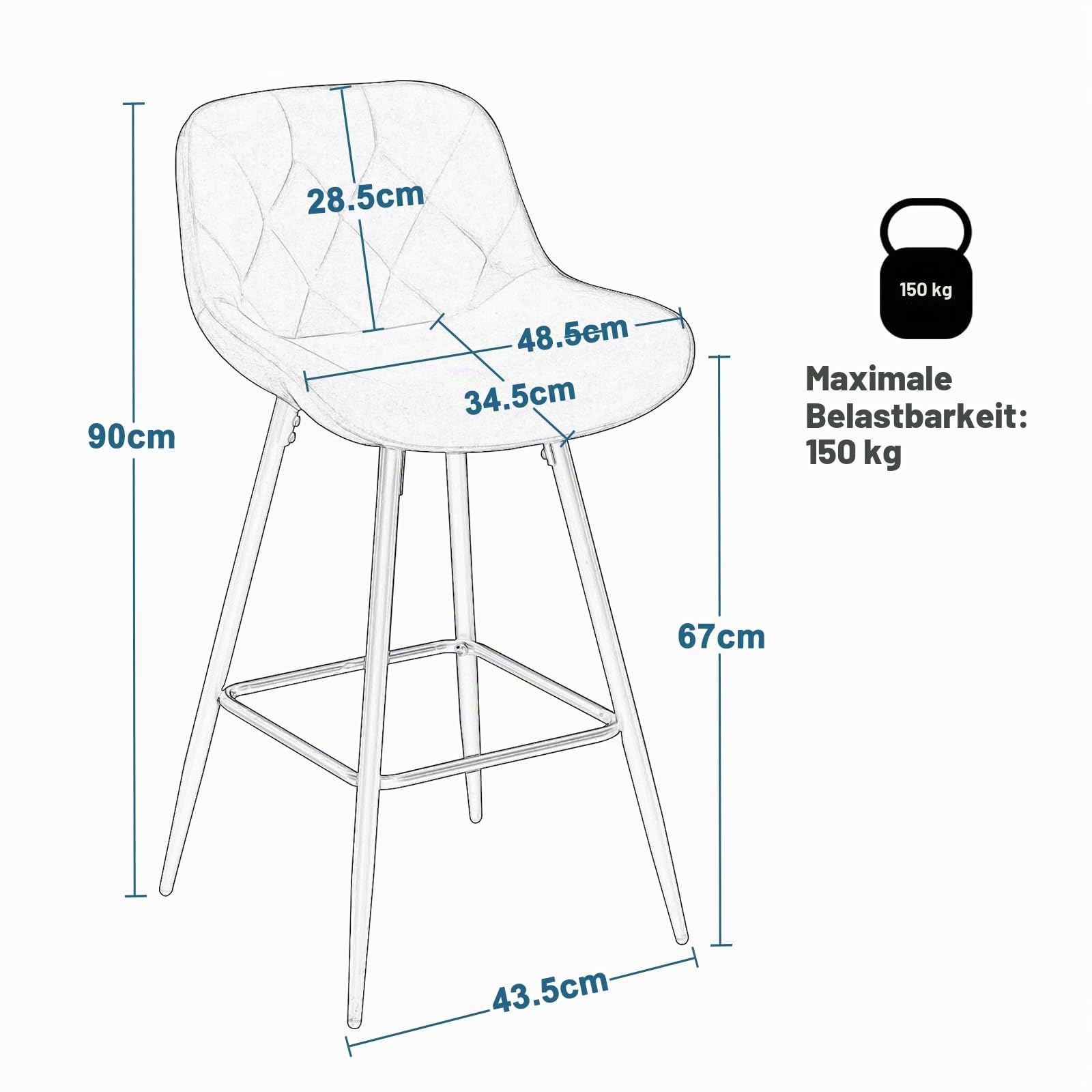 eugad-1068by-2-barhocker-2er-set-schwarz-samt-67cm image 3