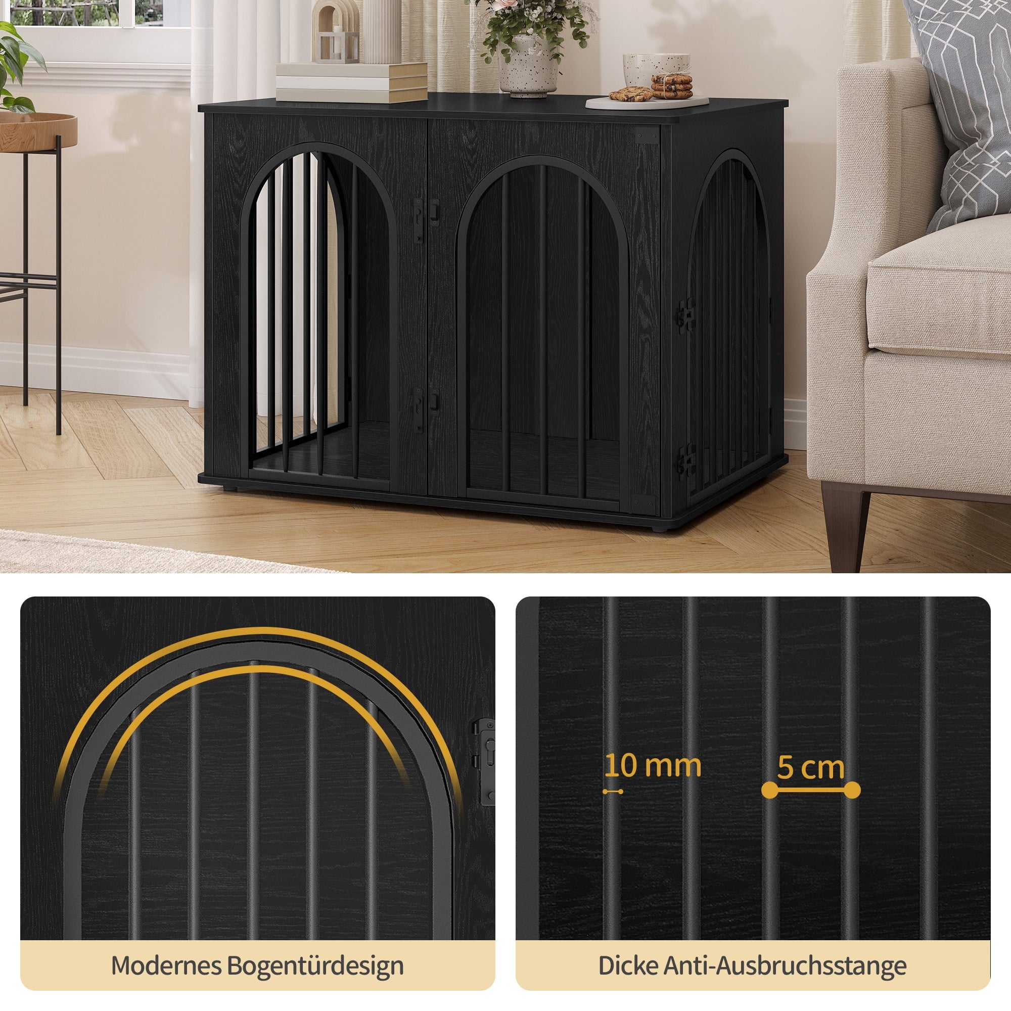hzuaneri-pet-hundebox-m-bel-schwarz-holz-mit-kissen-klein image 7