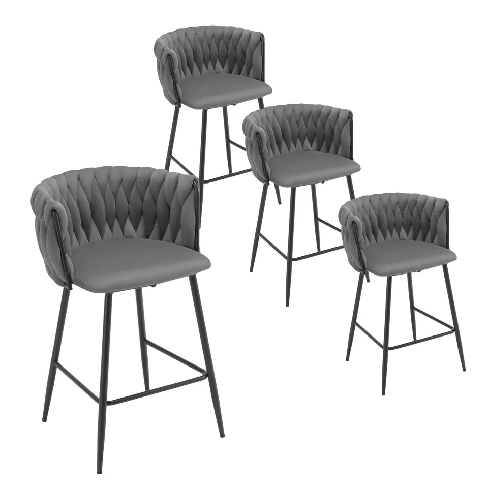 eugad-1082by-4-barhocker-4er-set-samt-dunkelgrau-150-kg image 1