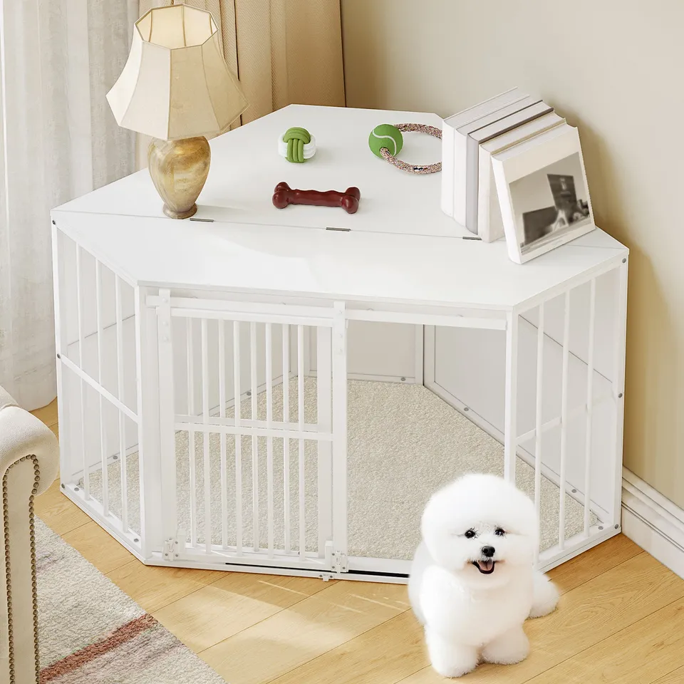 hzuaneri-pet-dfc85903w-eck-hundebox-wei-107-cm-mit-kissen image 1